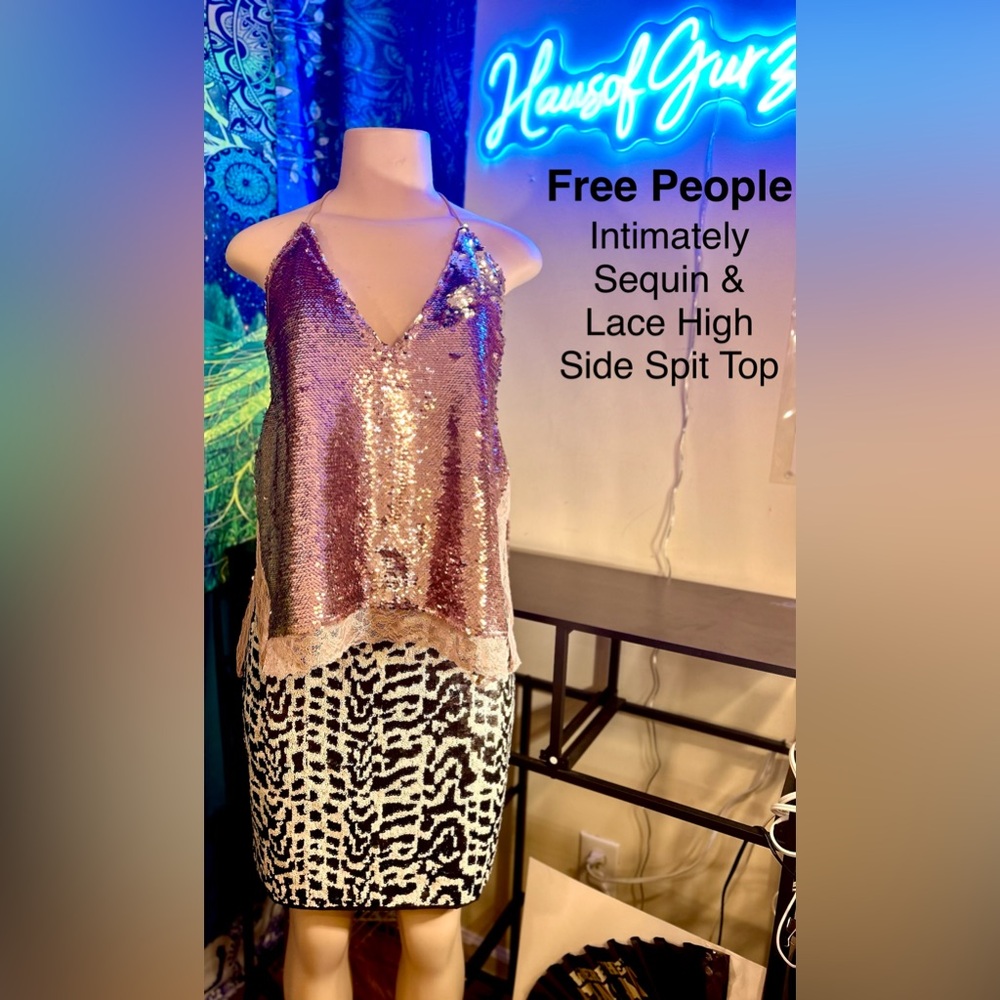 Free People Intimately Sequin & Lace High
Side Spit Top~NWOT’s